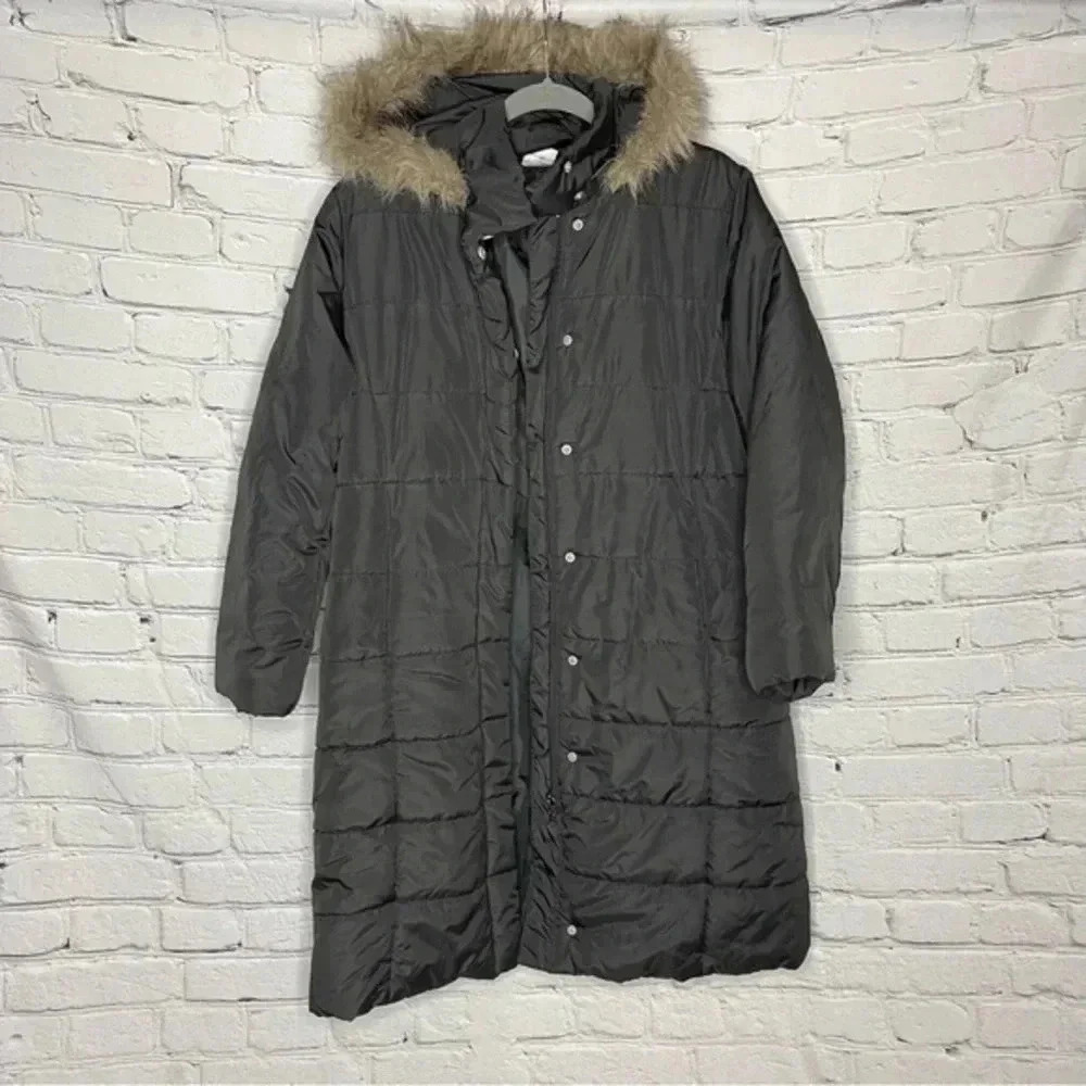 Roaman's Women's Mid-Length Puffer Jacket With Hood Winter Coat size Medium